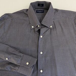Peter Millar Collection Men's Navy/Beige Plaid Long‎ Sleeve Button Down Size Med